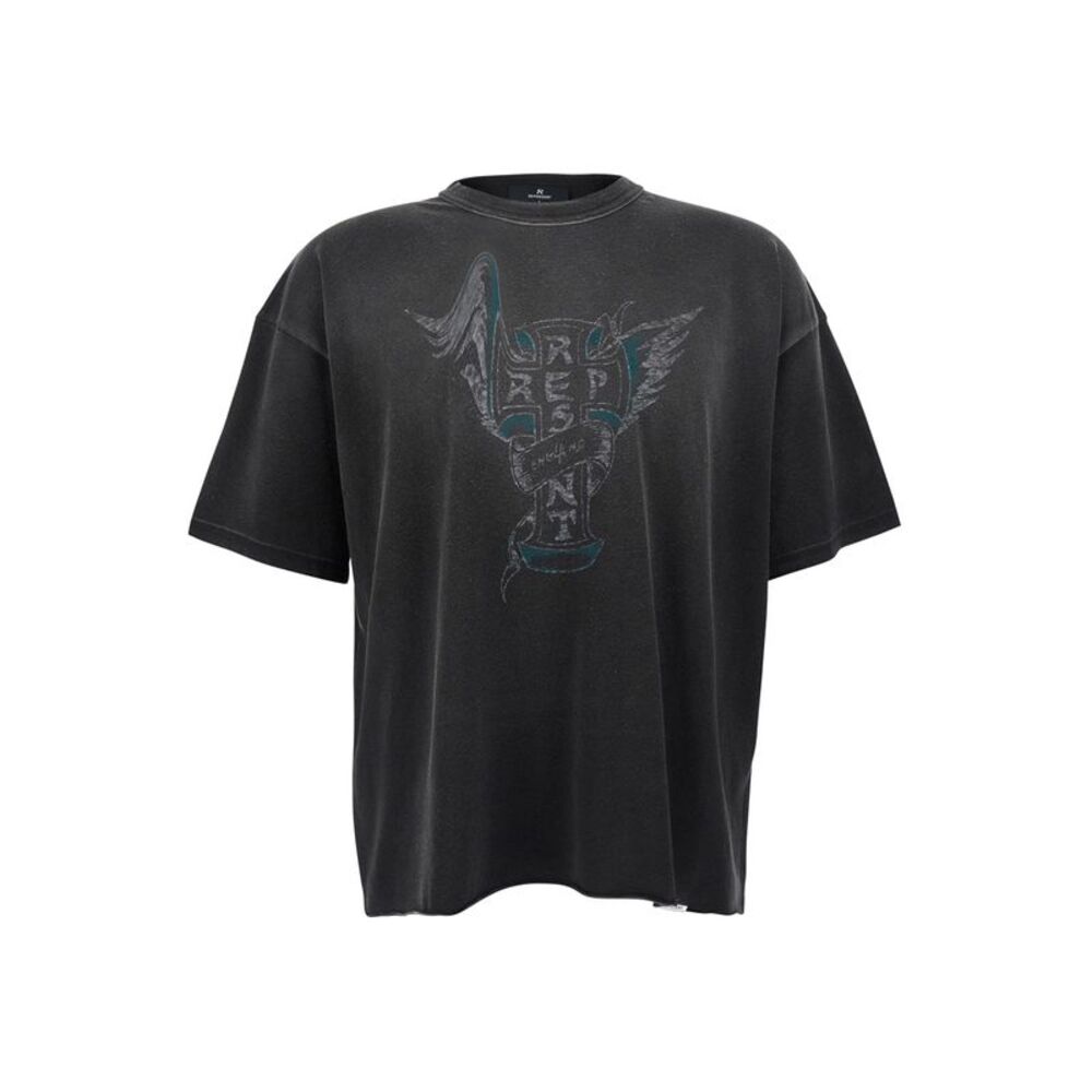 Represent Men Black T-Shirt With Front Print And Faded Design In Cotton For Men